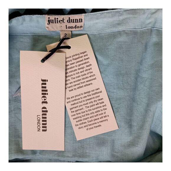 Juliet Dunn Tuckernuck Midi Dress Tie Shoulder Cotton Button Blue Black US 6-8 - Picture 5 of 8